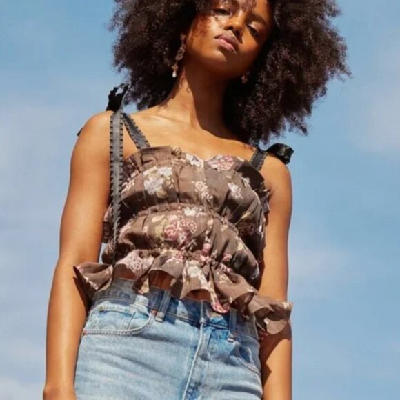 Brock Collection X H&M Floral Ribbon Tie Up Top, Women's Medium - Picture 1 of 5